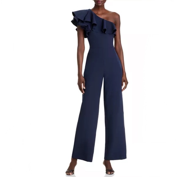 Eliza J Pants - New Eliza J One Shoulder Ruffle Jumpsuit in Navy Size 6